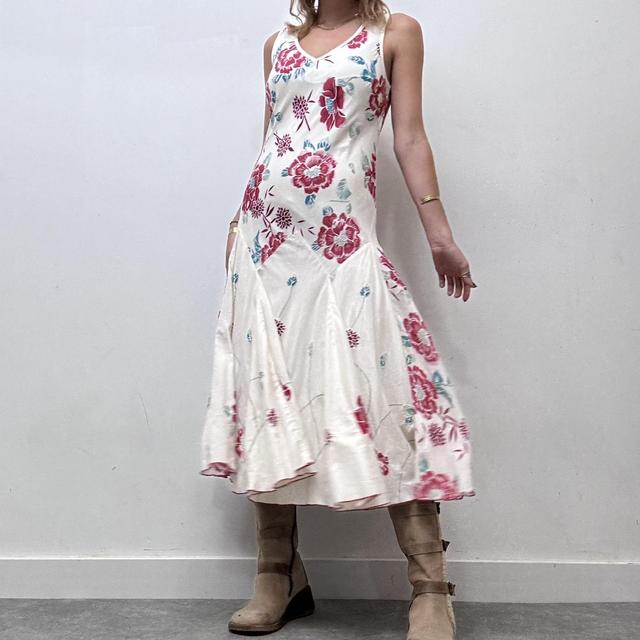 White flared bias cut floral maxi dress