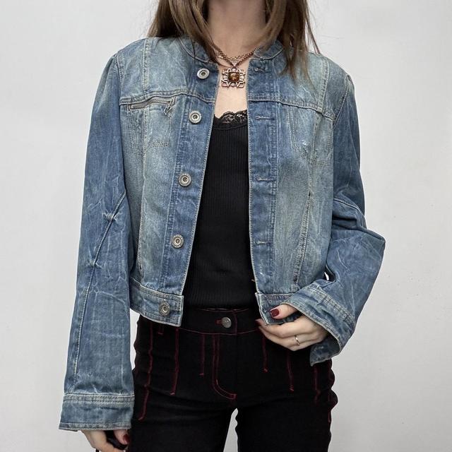 Distressed cropped denim jacket