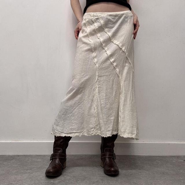 Cream linen distressed midi skirt