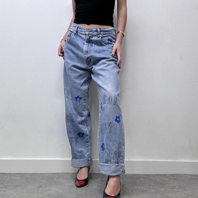 Oversized baggy printed jeans