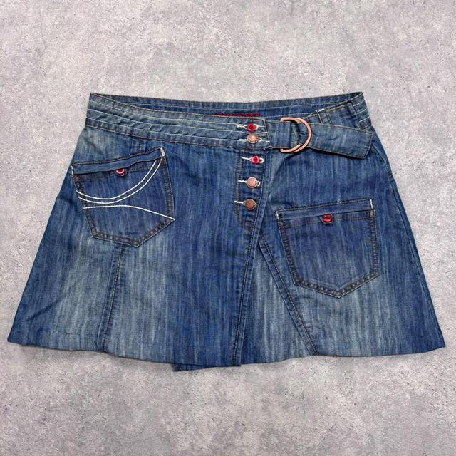 Asymmetric denim mini skirt