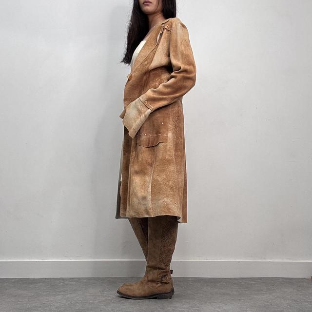 Tan suede long leather jacket