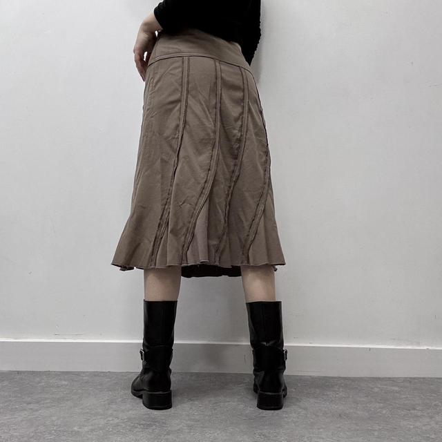 Flared tan striped midi skirt