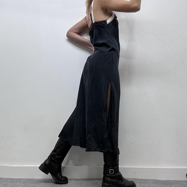 Black silk bow contrast maxi dress