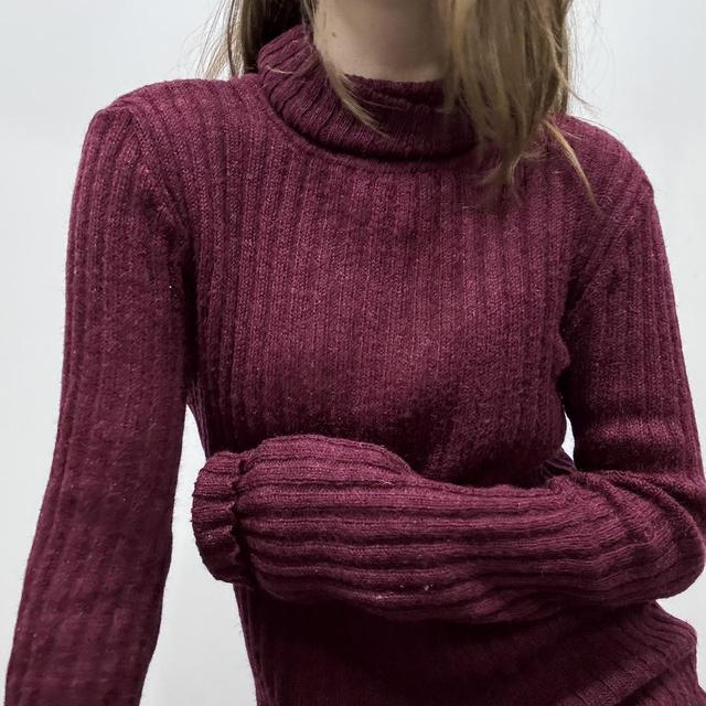 Burgandy ribbed knit sheer slouchy jumper