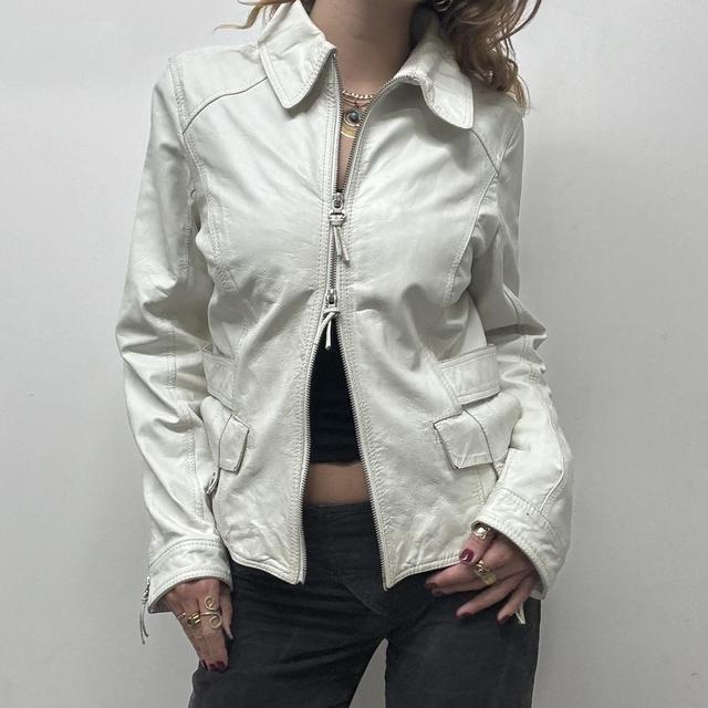 White cargo leather jacket