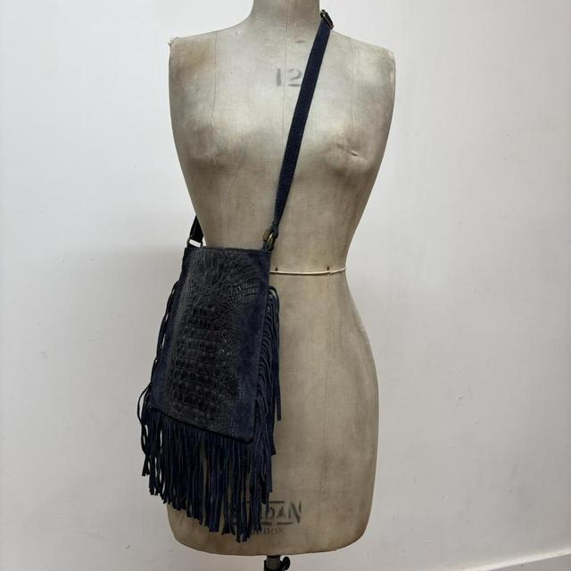 Leather fringe western croc bag