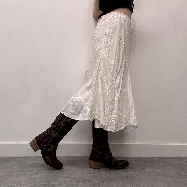 White cotton flared maxi skirt