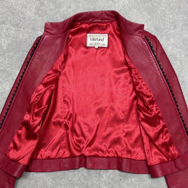 Red leather diamond studded zip jacket