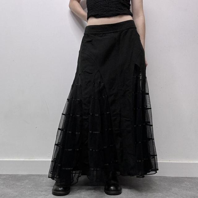 Gothic sheer black mesh maxi skirt