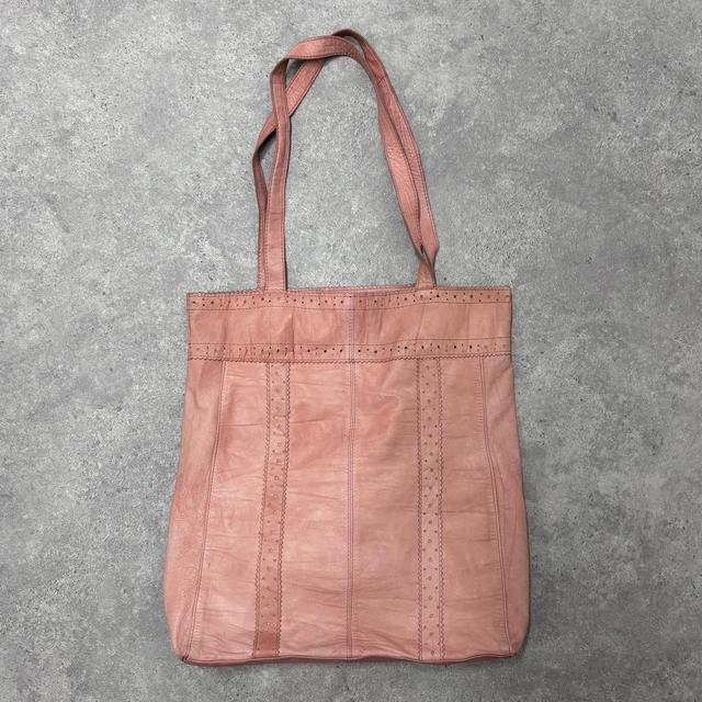 Brouge patterned pink leather tote bag
