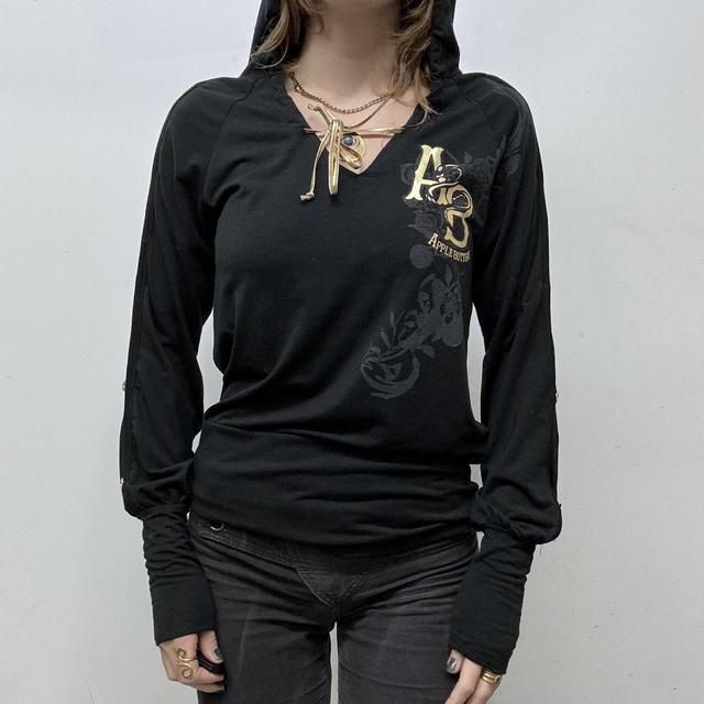 Black y2k graphic hoodie top