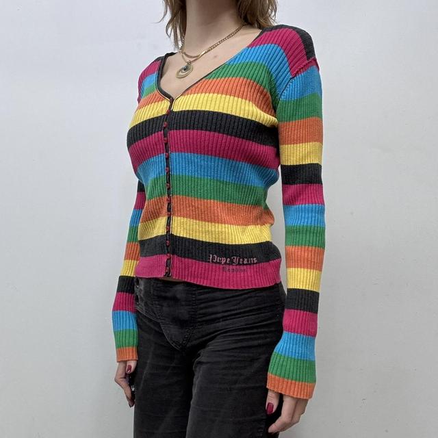 Rainbow ribbed button-up Cardigan