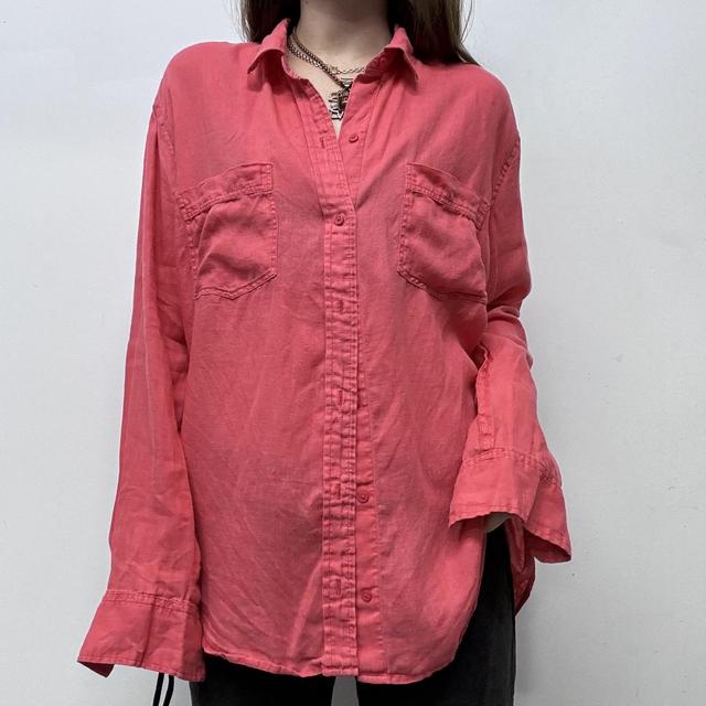 Oversized slouchy pink linen shirt