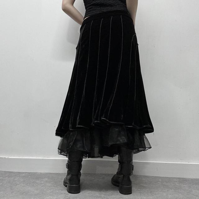 Black velvet grunge flared maxi skirt