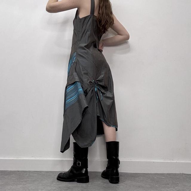 Pinstripe nylon asymmetric maxi dress