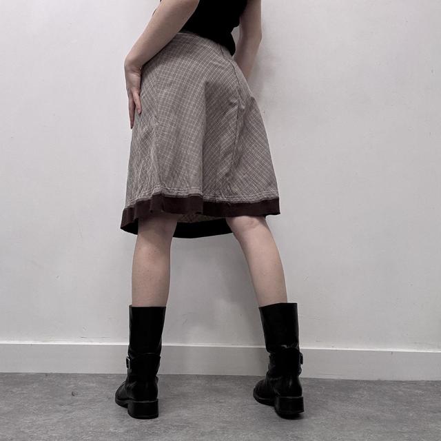 Checked tartan brown midi skirt