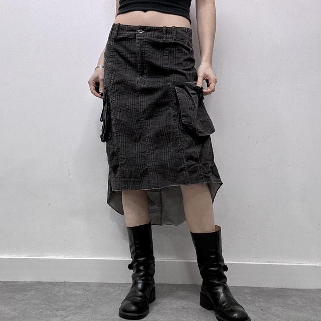 Checked brown cargo asymmetric skirt