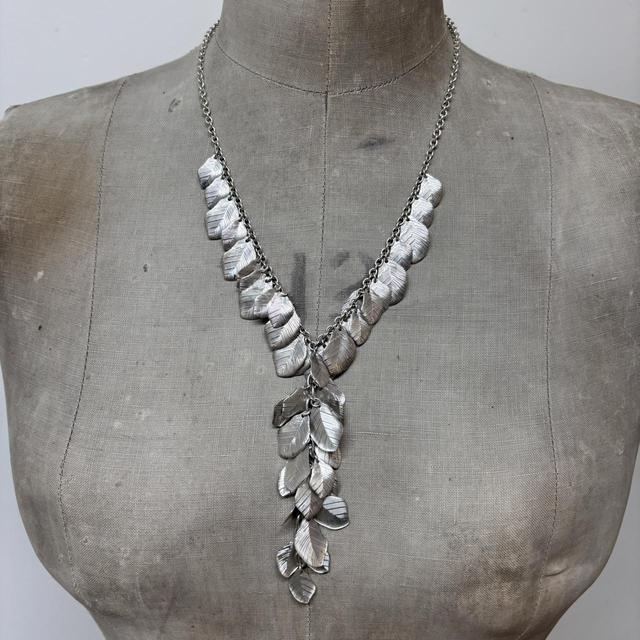 Silver layered leaf chain necklace
