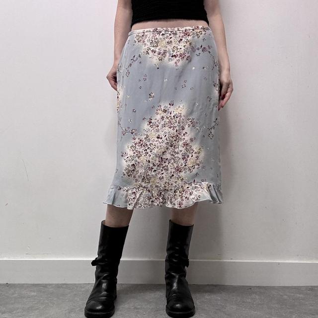 90s bias floral silk skirt