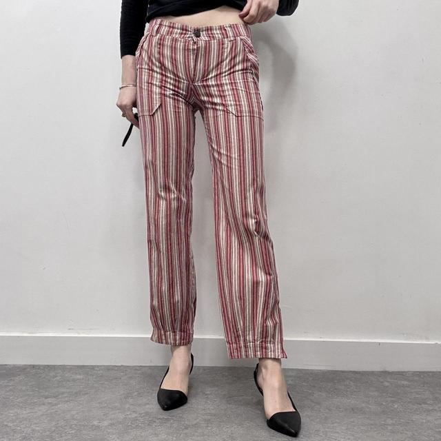 Pinstripe lowrise zip flare cuff pants