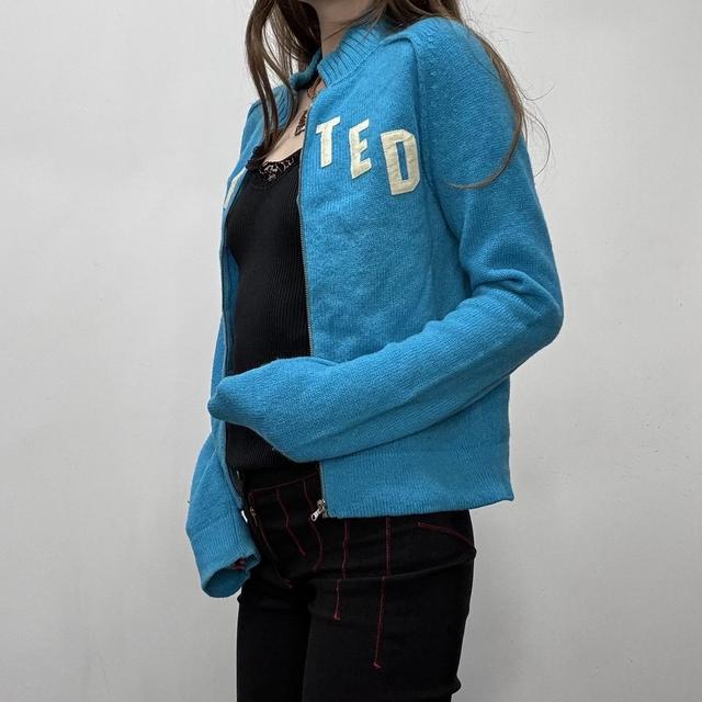 Wool zip-up spellout cardigan