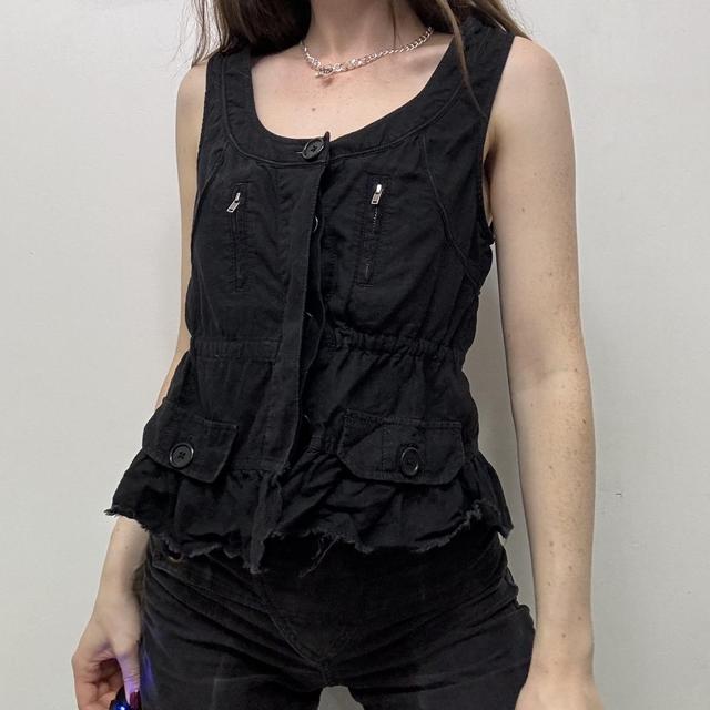 Black frayed distressed vest waistcoat