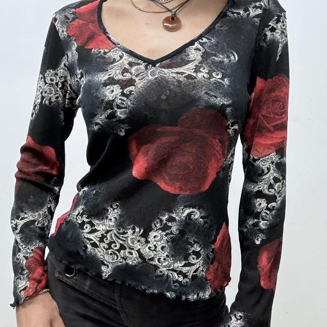Gothic distressed floral long sleeve top