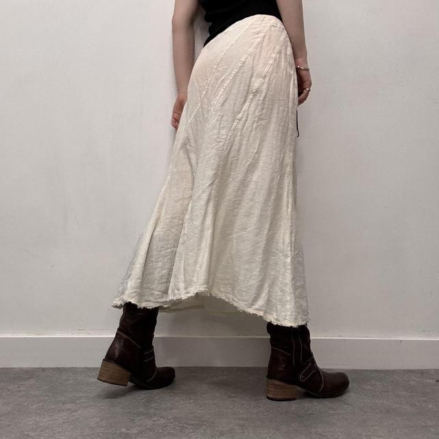 Cream linen distressed midi skirt