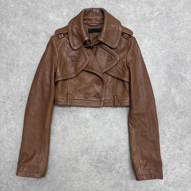 Cropped allsaints tan leather jacket