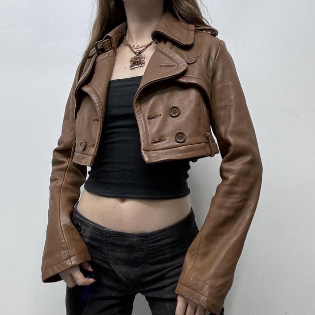 Cropped allsaints tan leather jacket
