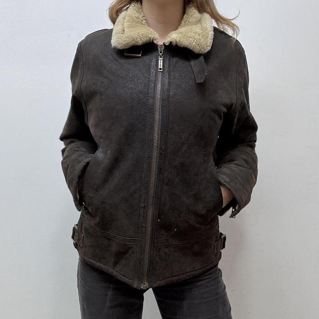 Brown leather suede aviator jacket