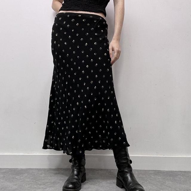 Black bias cut patterned summer skirt