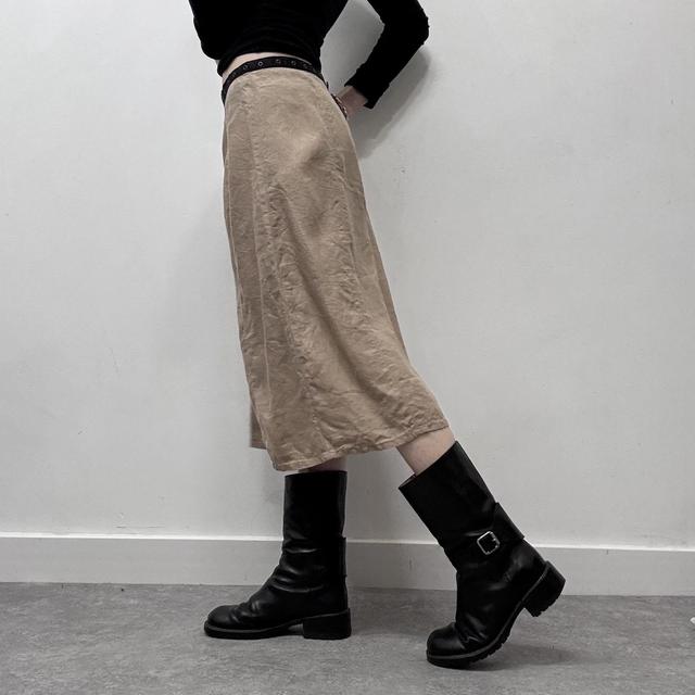 Tan linen studded eyelet skirt