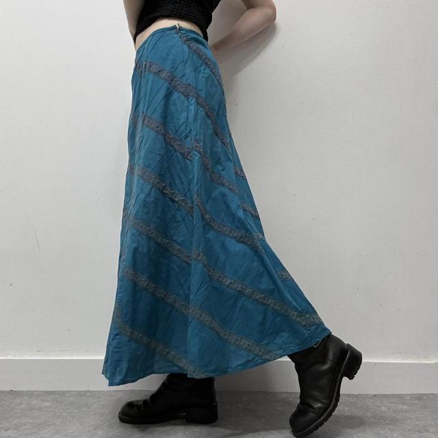 Blue lace flared skirt