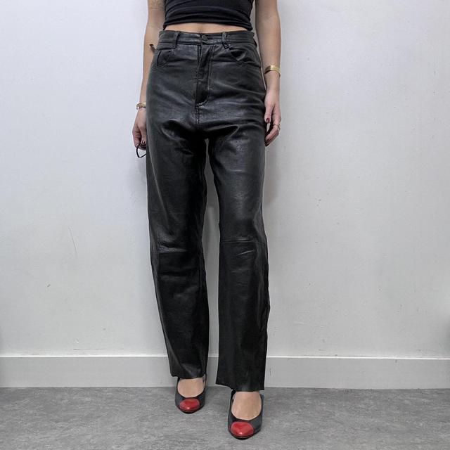 Black straight leg leather pants