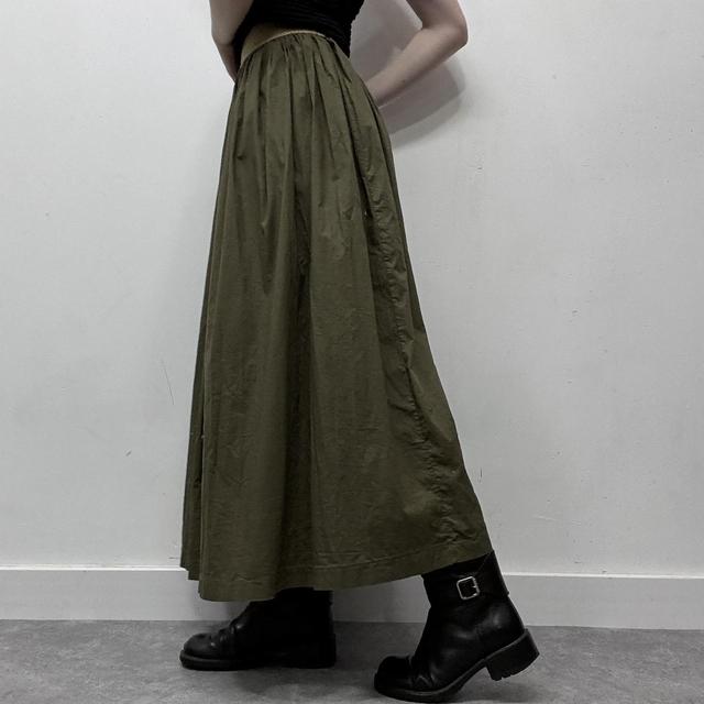 Khaki pleated maxi skirt