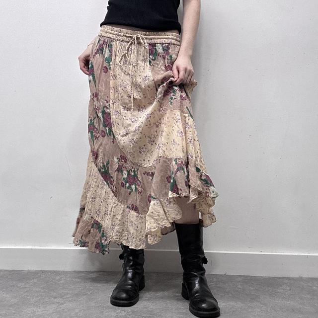 Sheer patchwork floral ruffle skirt