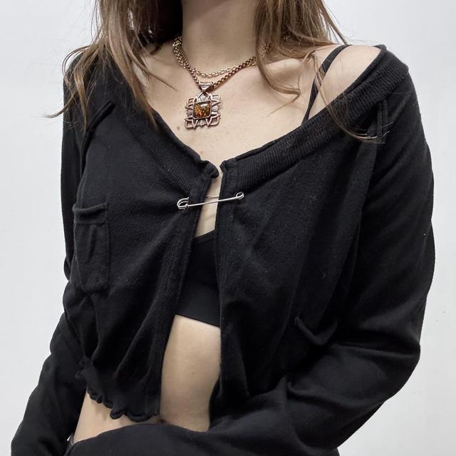 Black cropped asymmetric punk cardigan