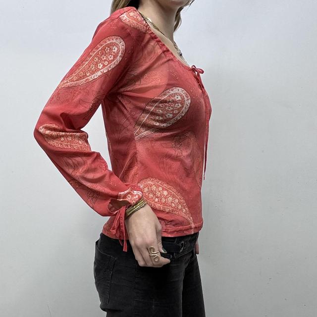 Sheer paisley mesh puff top