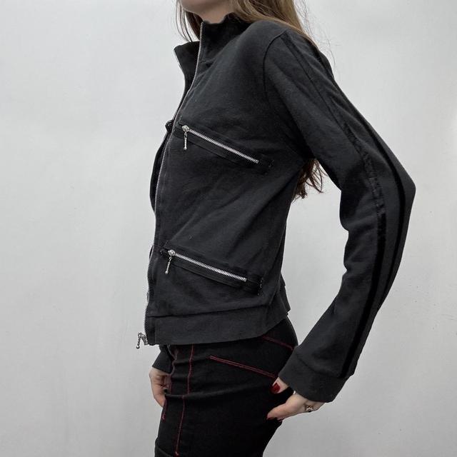 Black fitted slouchy zip cardigan