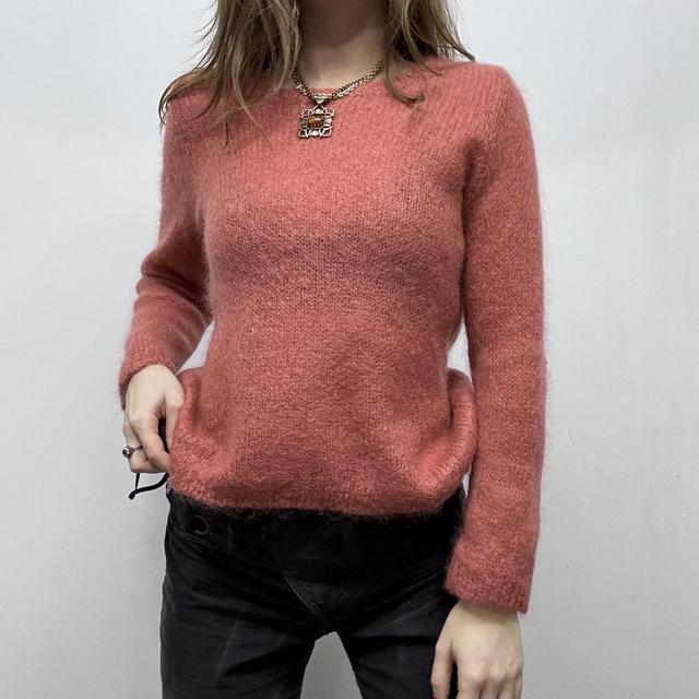 Sheer pink mohair knit slouchy jumper