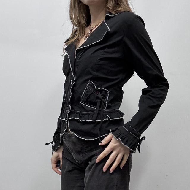 Black fitted contrast grunge shirt jacket