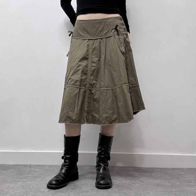 Khaki utility flared cargo skirt