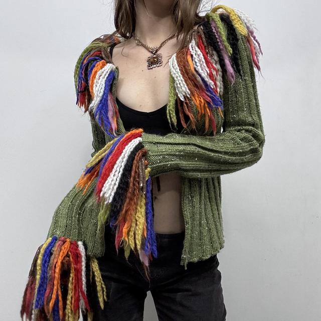 Ribbed knit tassel flared cardigan