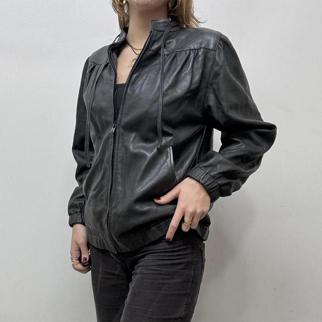 Black ruched leather jacket