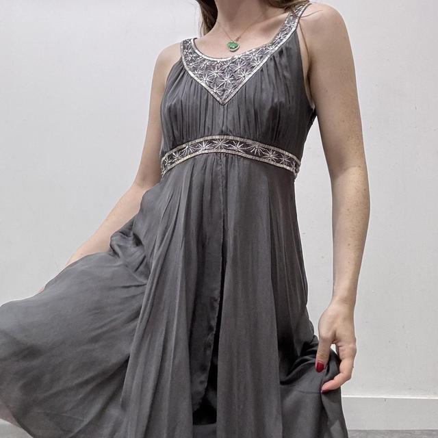 Silk pleated beaded maxi dress