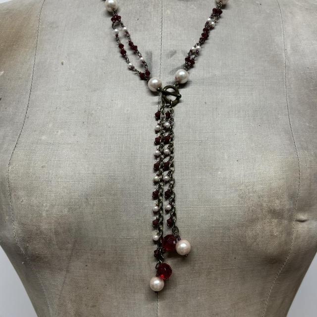 Layered chain pearl charm necklace