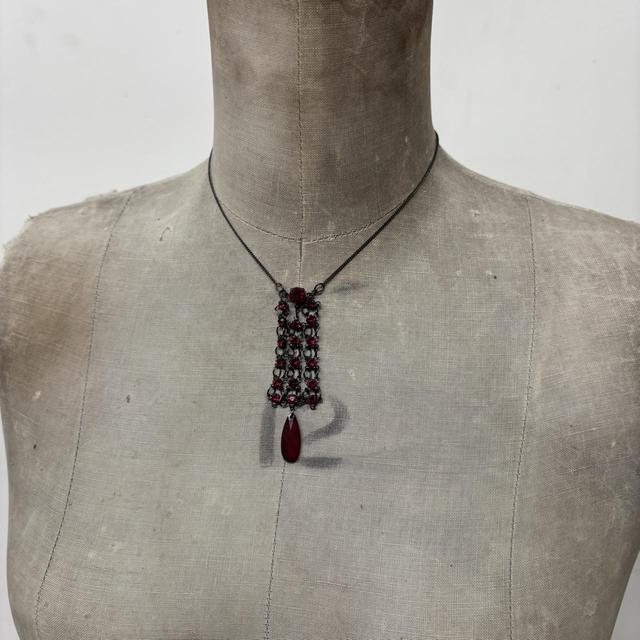 Red gemstone layered chain necklace