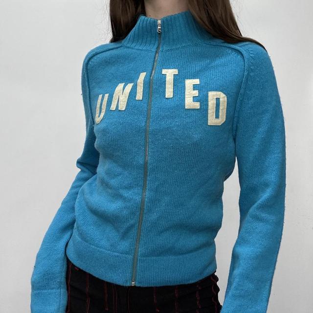 Wool zip-up spellout cardigan